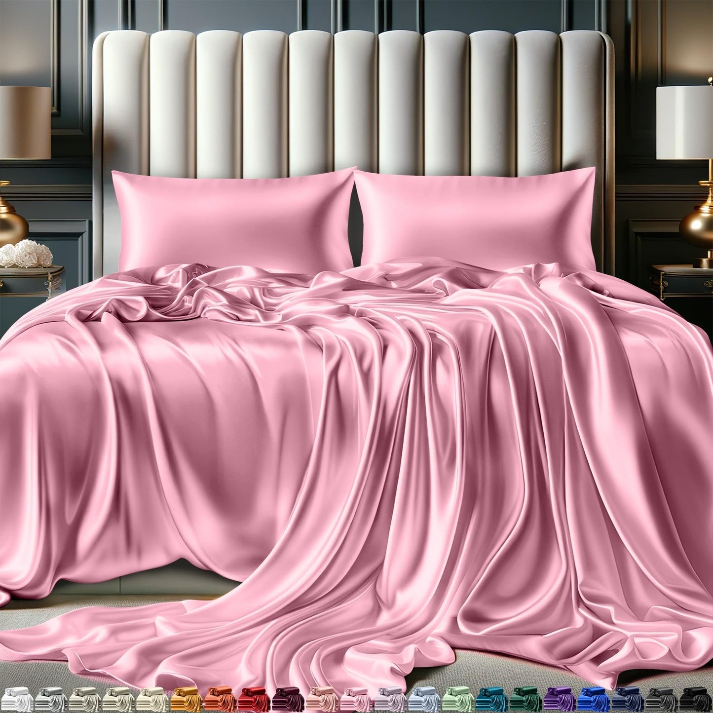 Queen Size Set 4 Pcs - Silky & Luxuriously Soft Satin Bed Sheets