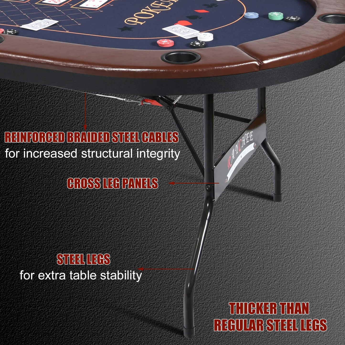 10 Player Poker Table Foldable, 86" Folding Texas Holdem Poker Table