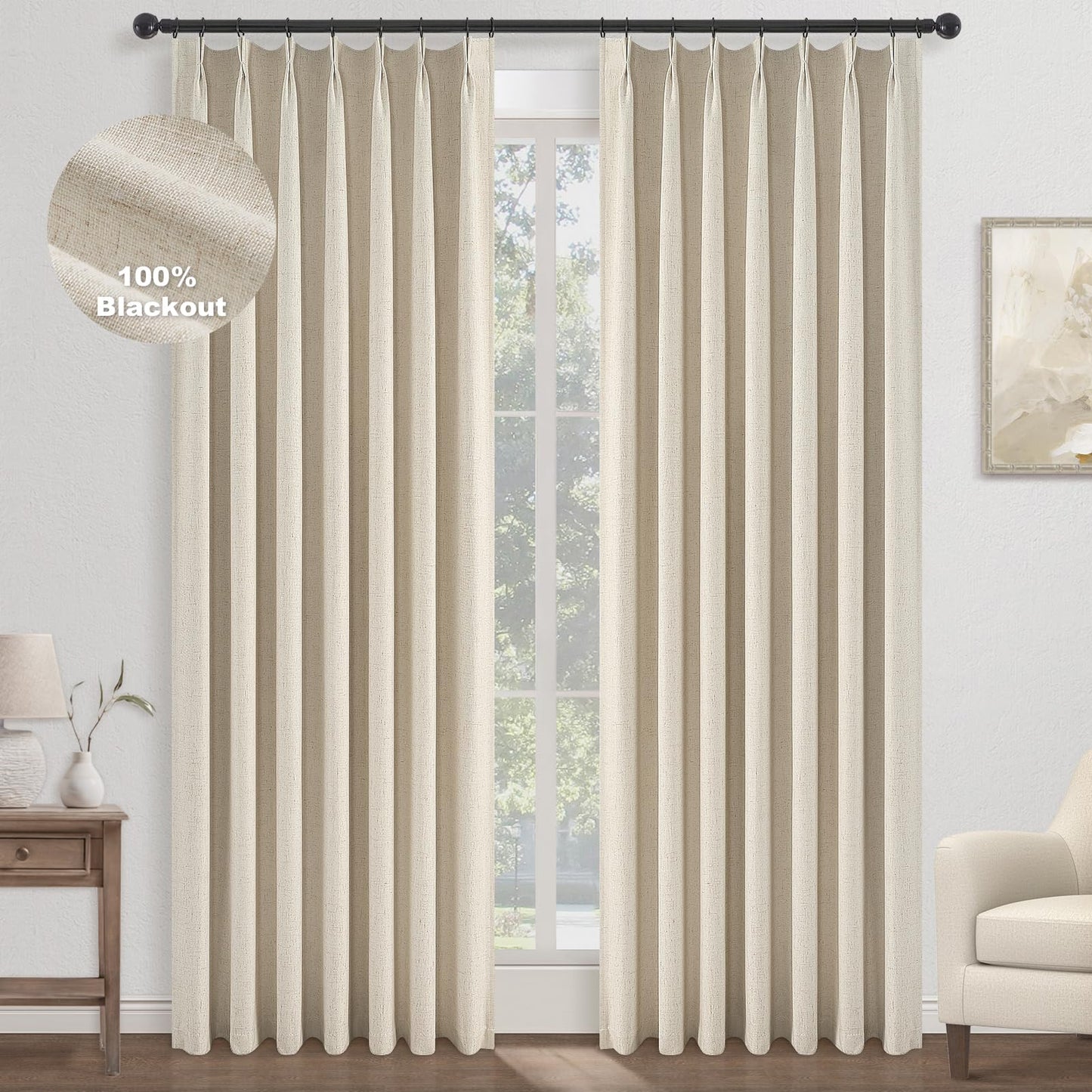 Pinch Pleated Curtains 96 Inch Long, 100% Blackout Thermal Insulated