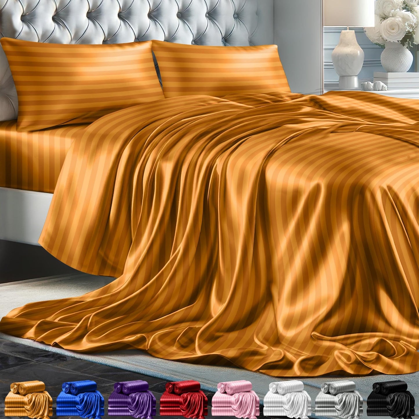 Queen Size Set 4 Pcs - Silky & Luxuriously Soft Satin Bed Sheets