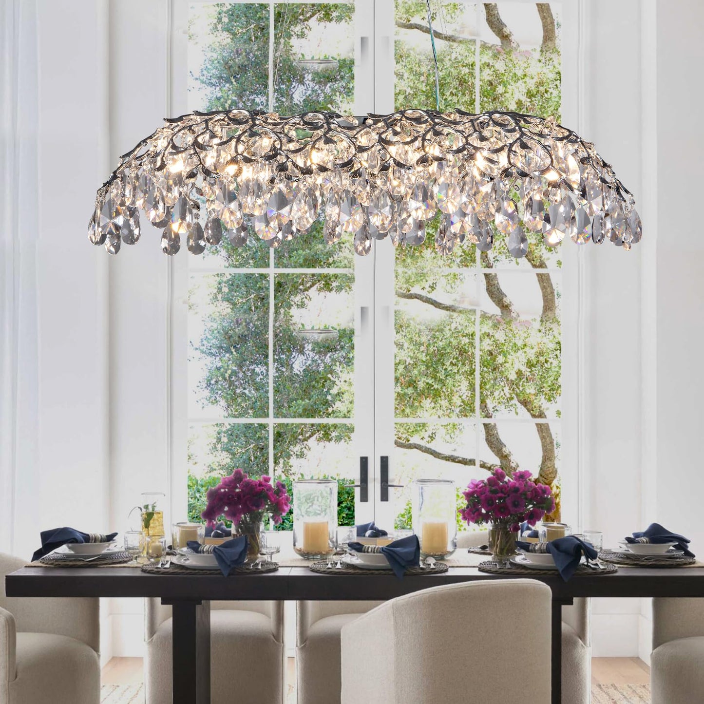 Modern Crystal Chandelier, Gold Pendant Flower Hanging Lighting