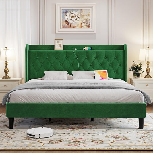 Adjustable Upholstered Platform Bed Frame with Type-C&USB Ports