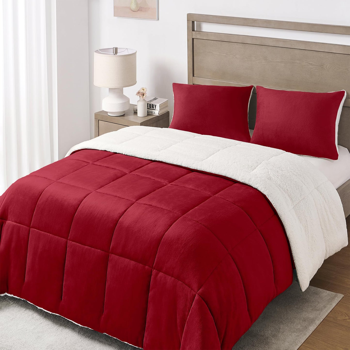 Luxury Fleece Sherpa Comforter Sets for Queen Bed, Soft and Warm Set