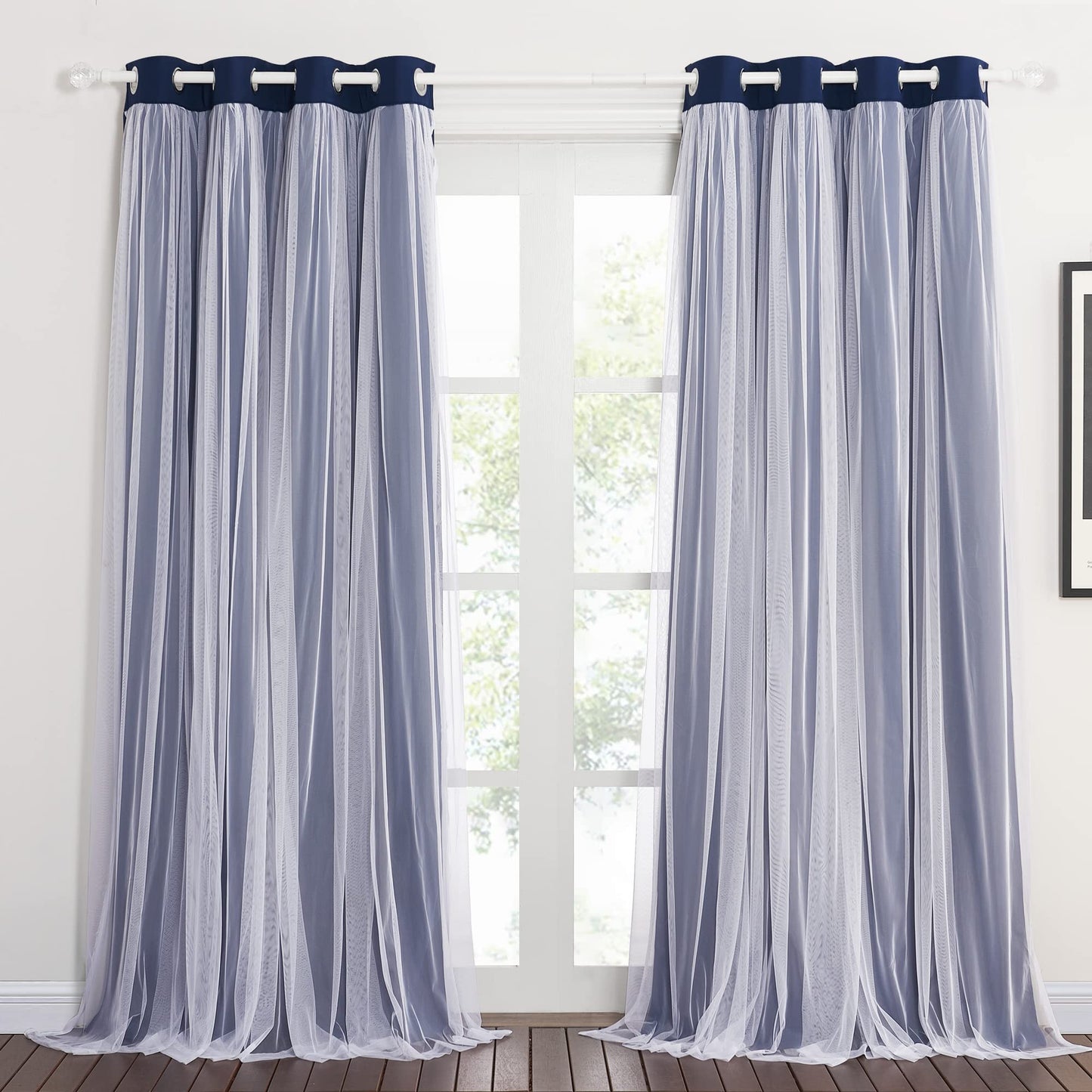 Double-Layered Curtains with Tie-Backs Sheer Drapes Light Blocking, 2 Pcs