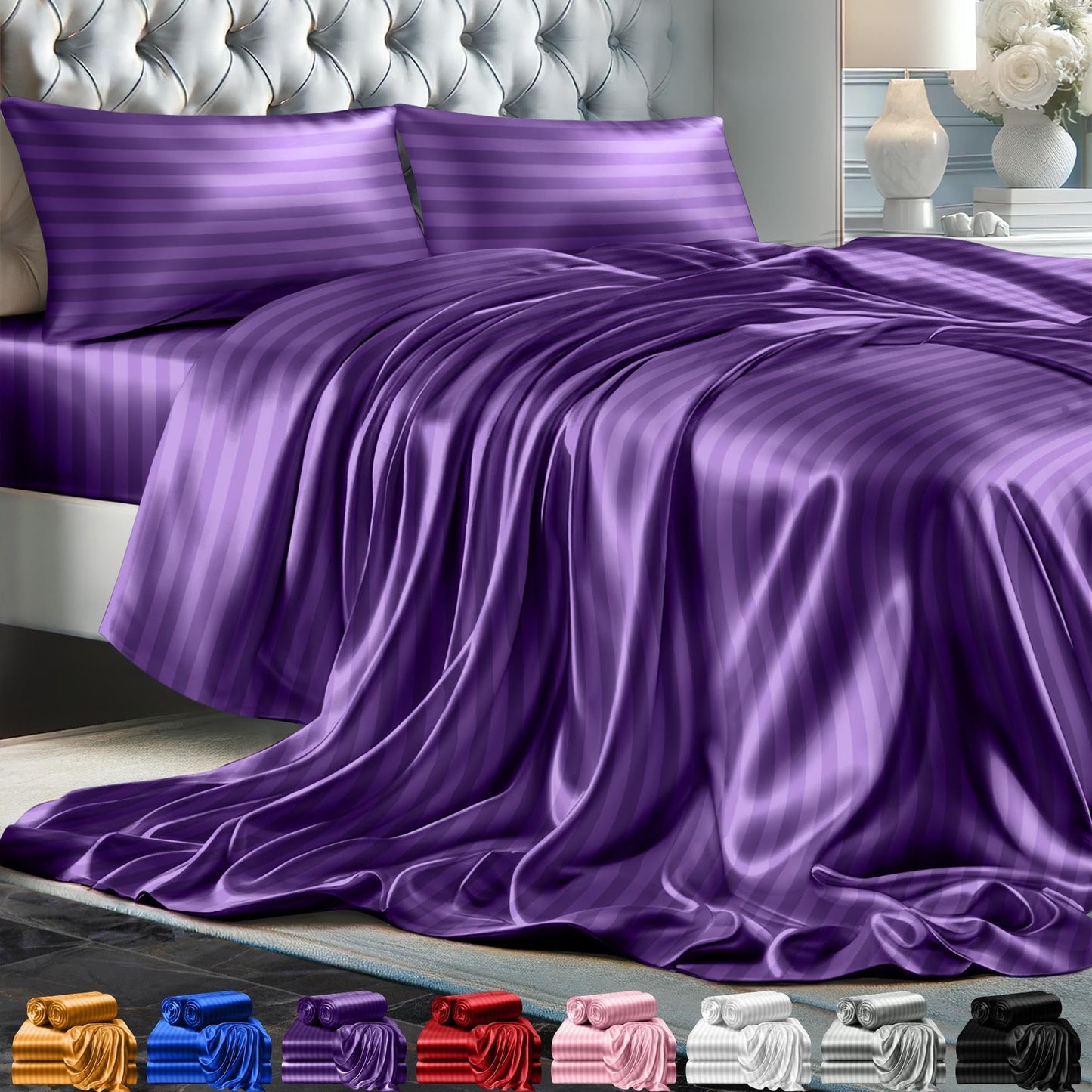 Queen Size Set 4 Pcs - Silky & Luxuriously Soft Satin Bed Sheets