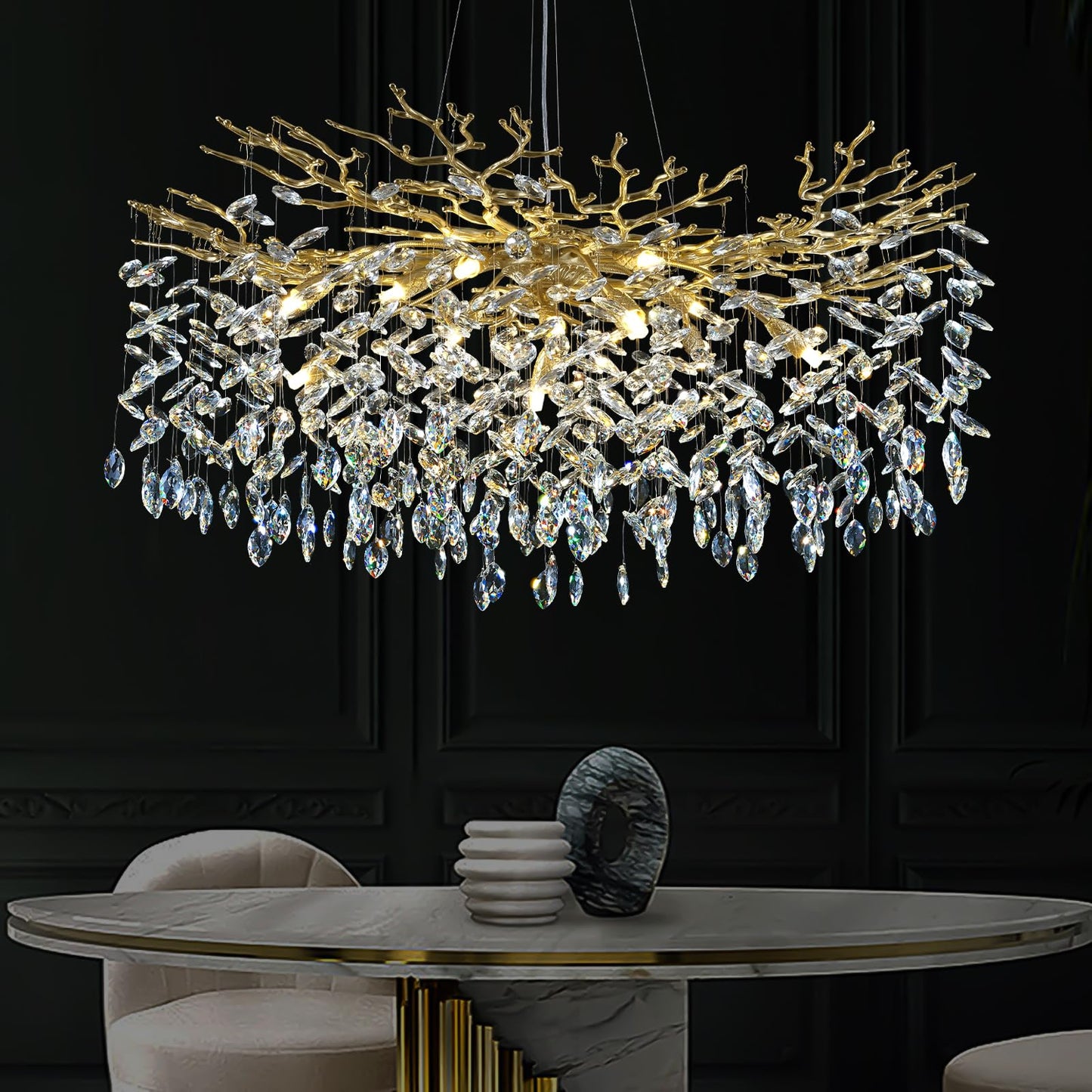 H134'' Modern Crystal Tree Branch Chandelier, Foyer High Ceiling Chandelier