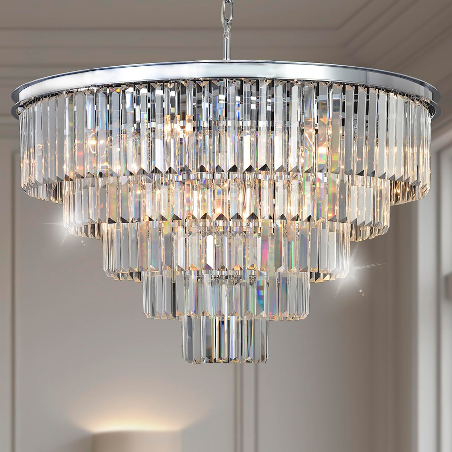 Luxury Smoke Crystal Chrome Chandelier, 8 Lights Pendant