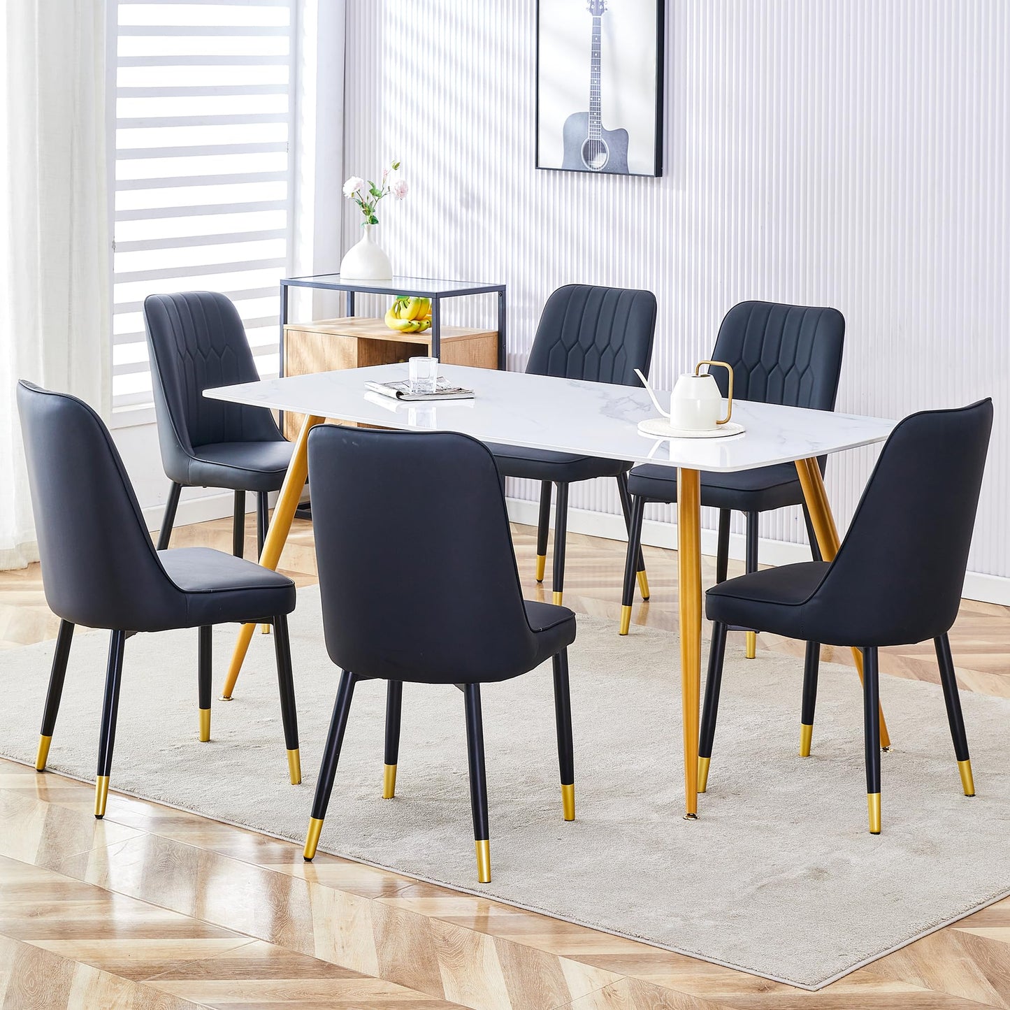 Dining Room Table Set for 4,Sintered Stone Kitchen Table Top and Modern Chairs