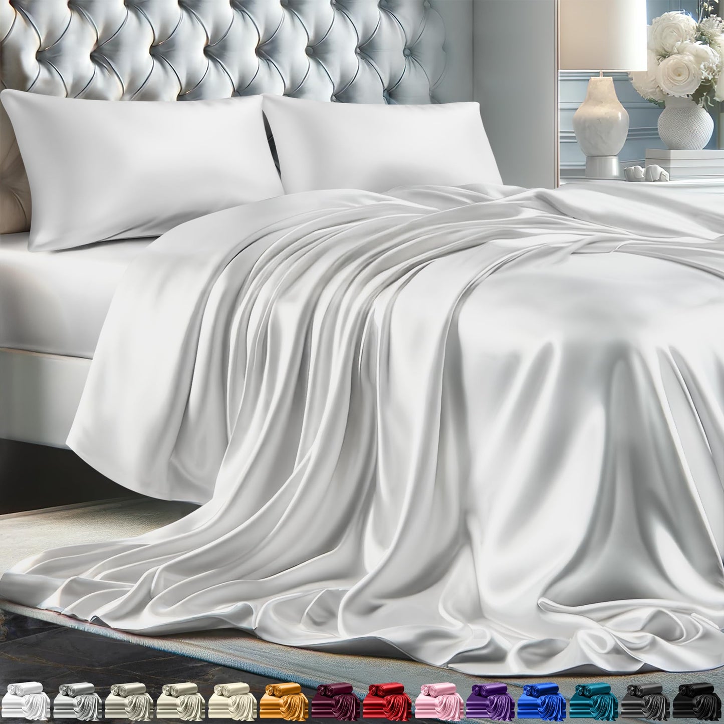 Queen Size Set 4 Pcs - Silky & Luxuriously Soft Satin Bed Sheets