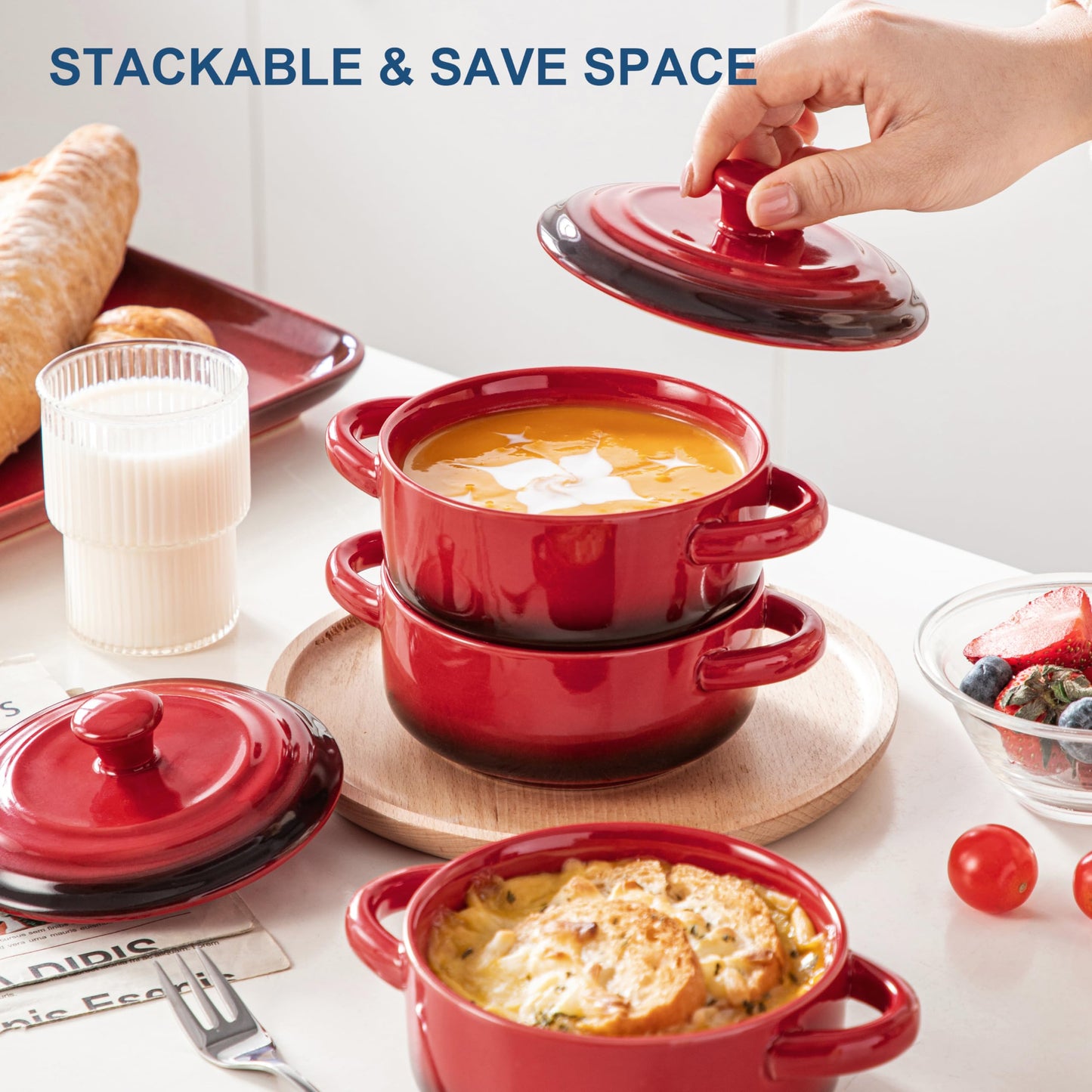 Mini Cocotte Set,14 OZ Small Casserole Dishes with Lids, Soup Bowls With Handles