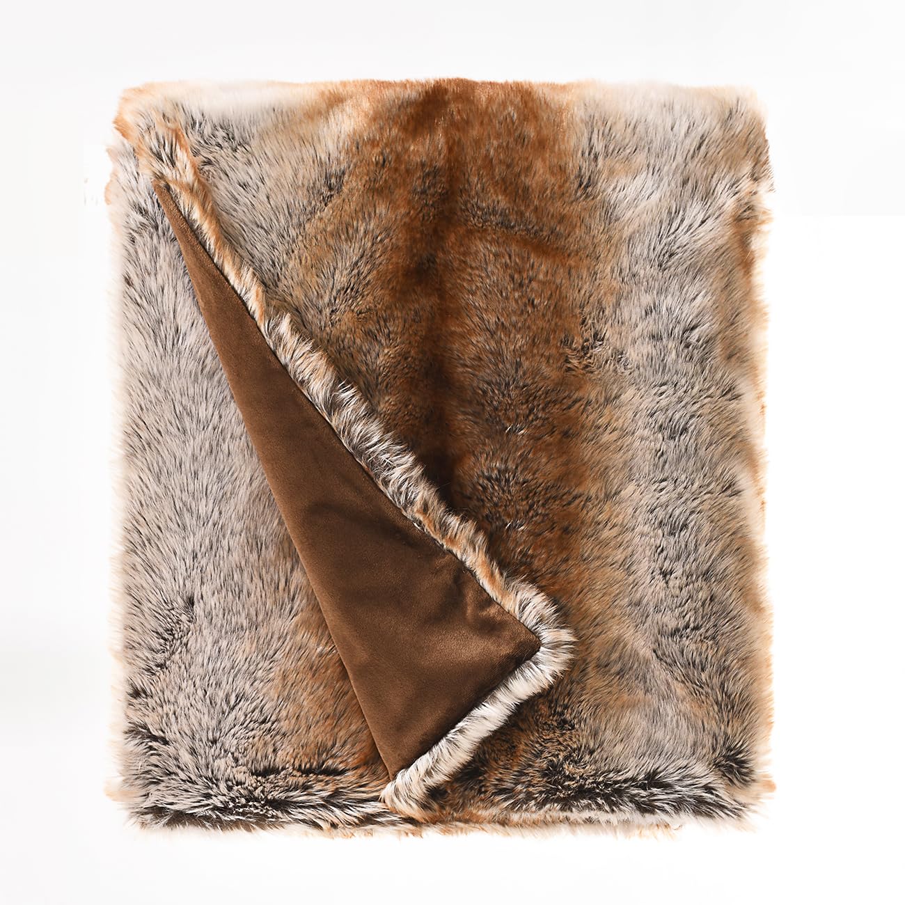 Luxury Plush Faux Fur Blanket King Size, Long Pile Brown with Black