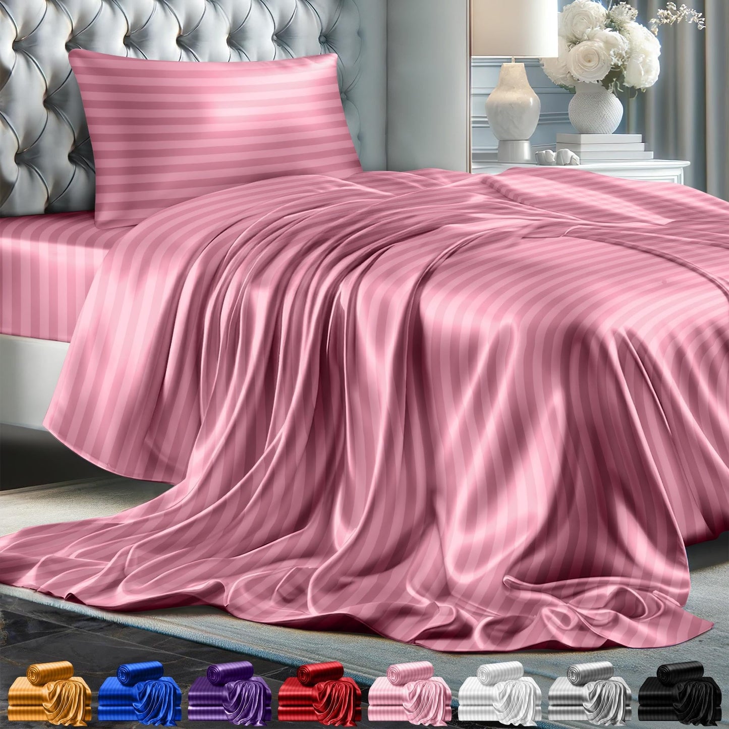 Queen Size Set 4 Pcs - Silky & Luxuriously Soft Satin Bed Sheets