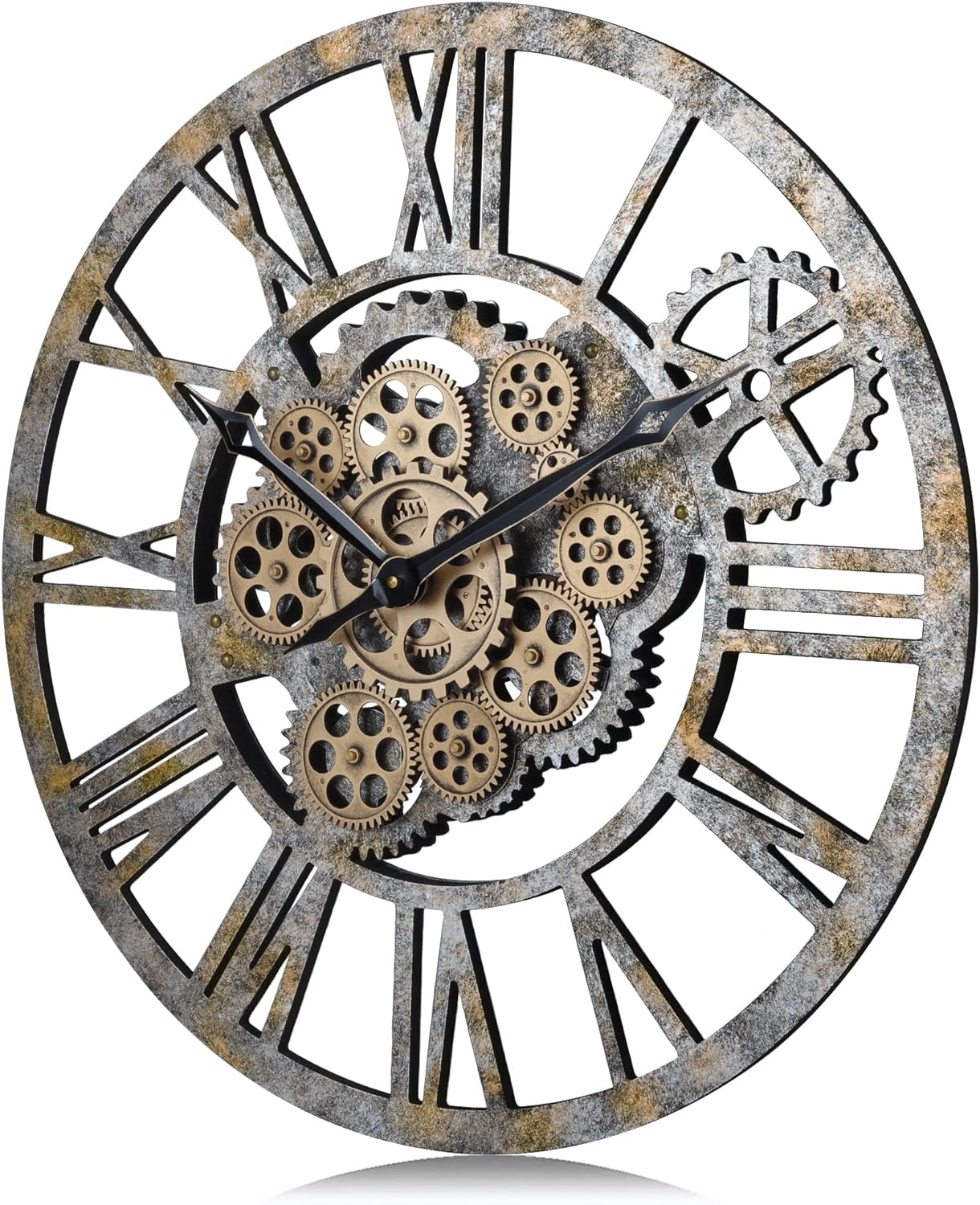 Gear Clock with Moving Gears Exposed, Farmhouse Rustic Large Wall Clock