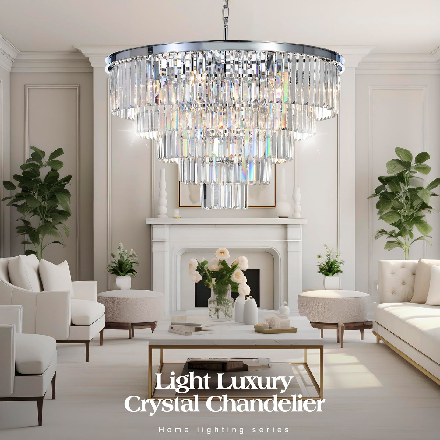 Luxury Smoke Crystal Chrome Chandelier, 8 Lights Pendant