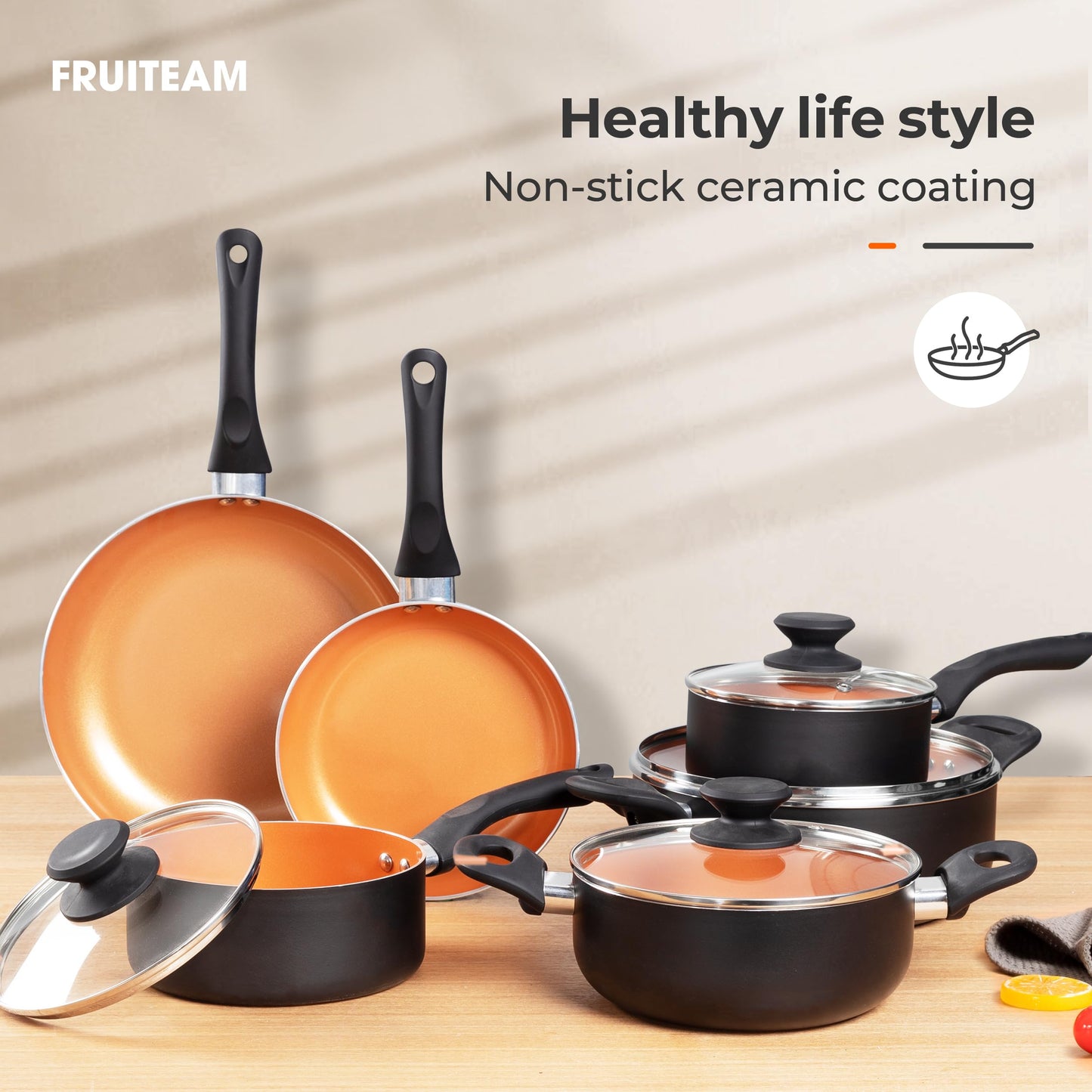 10pcs Cookware Set Ceramic Nonstick Soup Pot/Milk Pot/Frying Pans Set | Copper