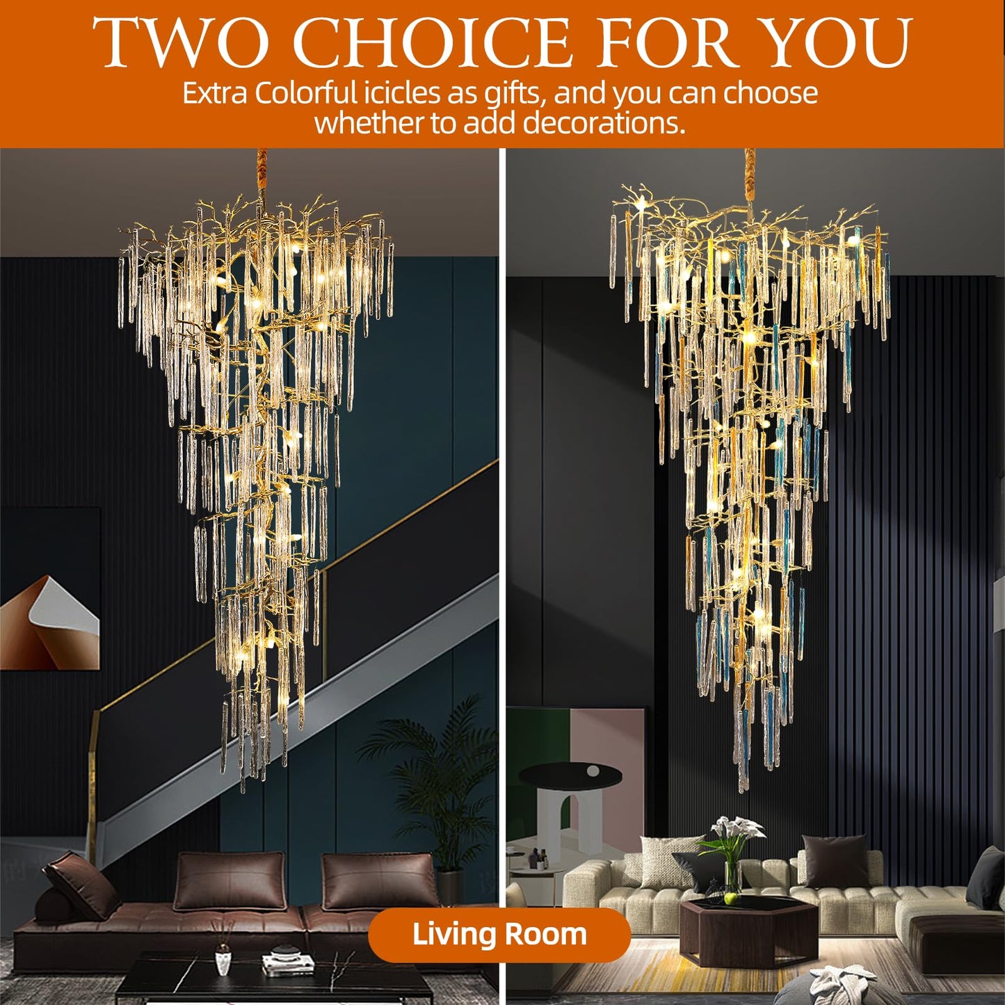 H134'' Modern Crystal Tree Branch Chandelier, Foyer High Ceiling Chandelier