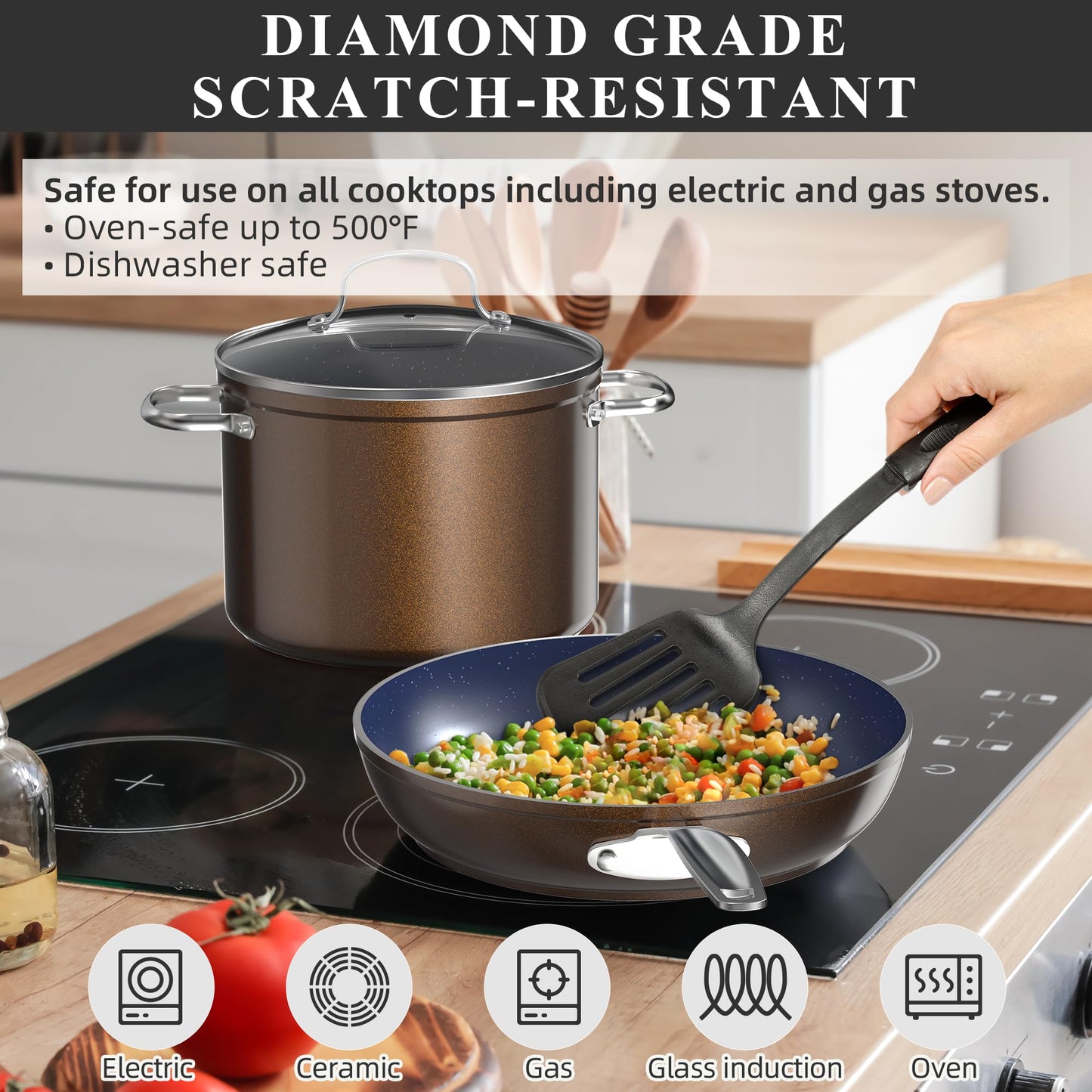 Ceramic Nonstick Cookware Set, Diamond Infused Scratch-Resistant