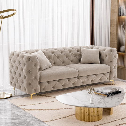 75 Inch Sofa Couch Modern Velour Upholstered Couch Contemporary