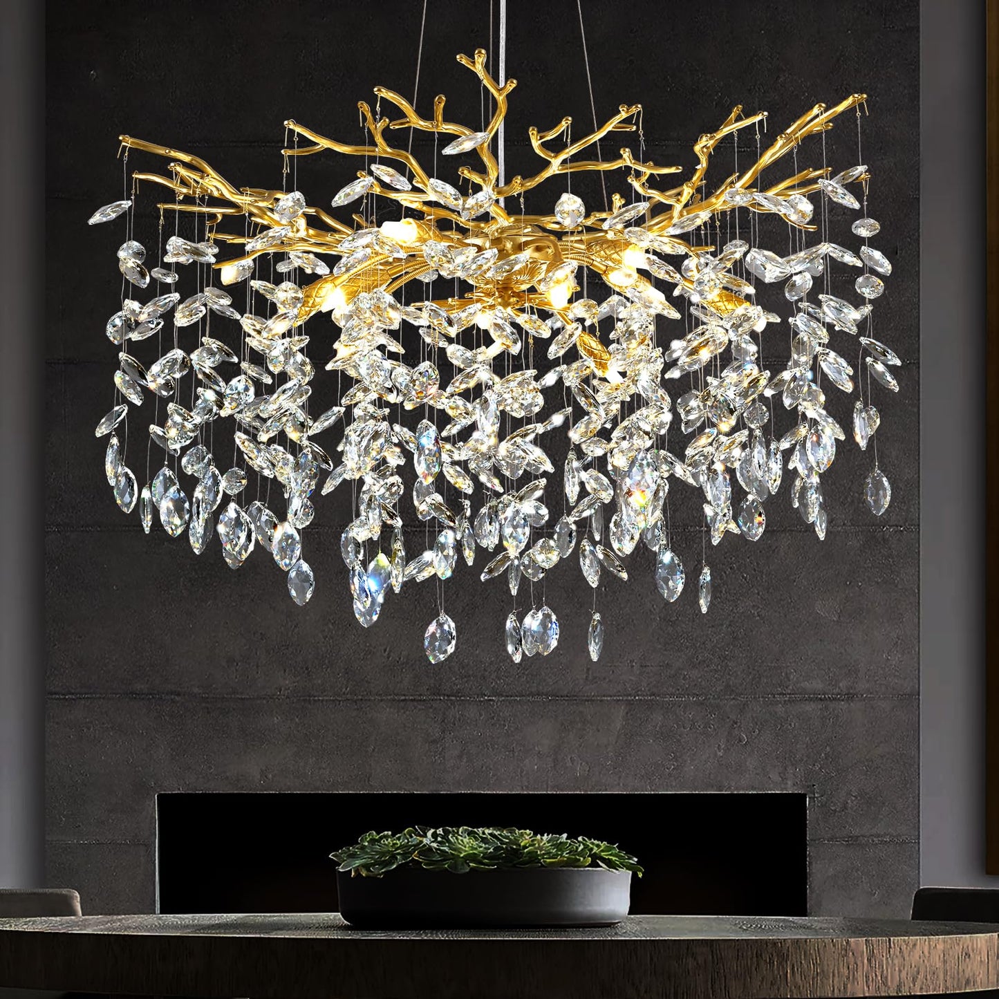 H134'' Modern Crystal Tree Branch Chandelier, Foyer High Ceiling Chandelier