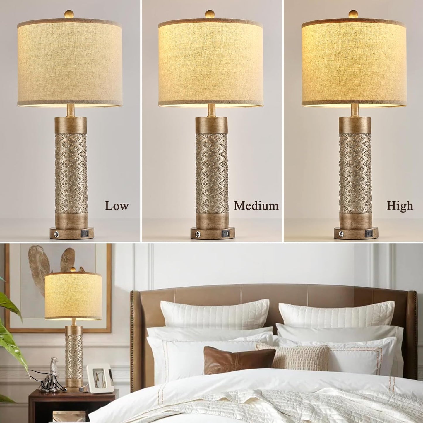 28.5" Farmhouse Table Lamp Set of 2 with USB Ports