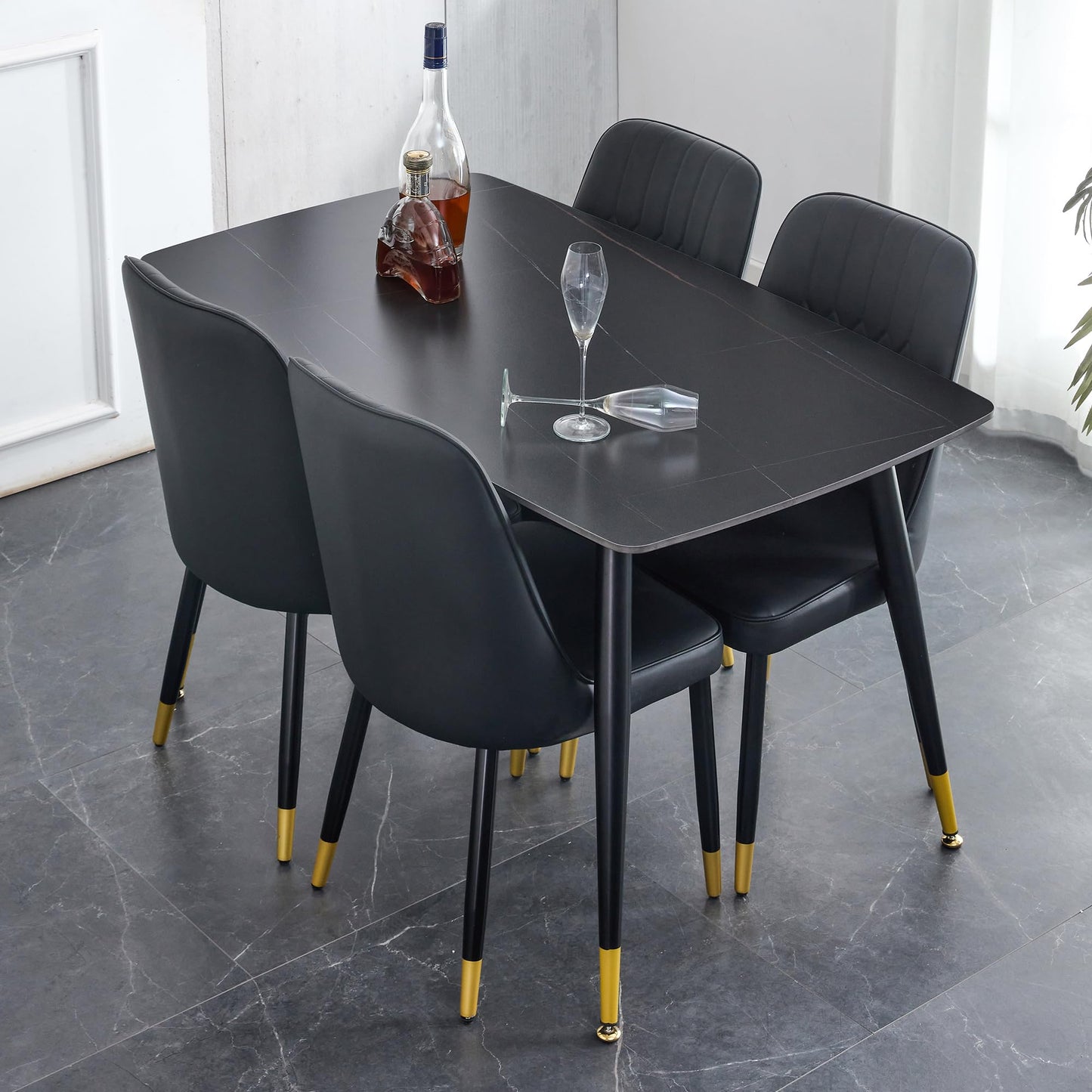 Dining Room Table Set for 4,Sintered Stone Kitchen Table Top and Modern Chairs