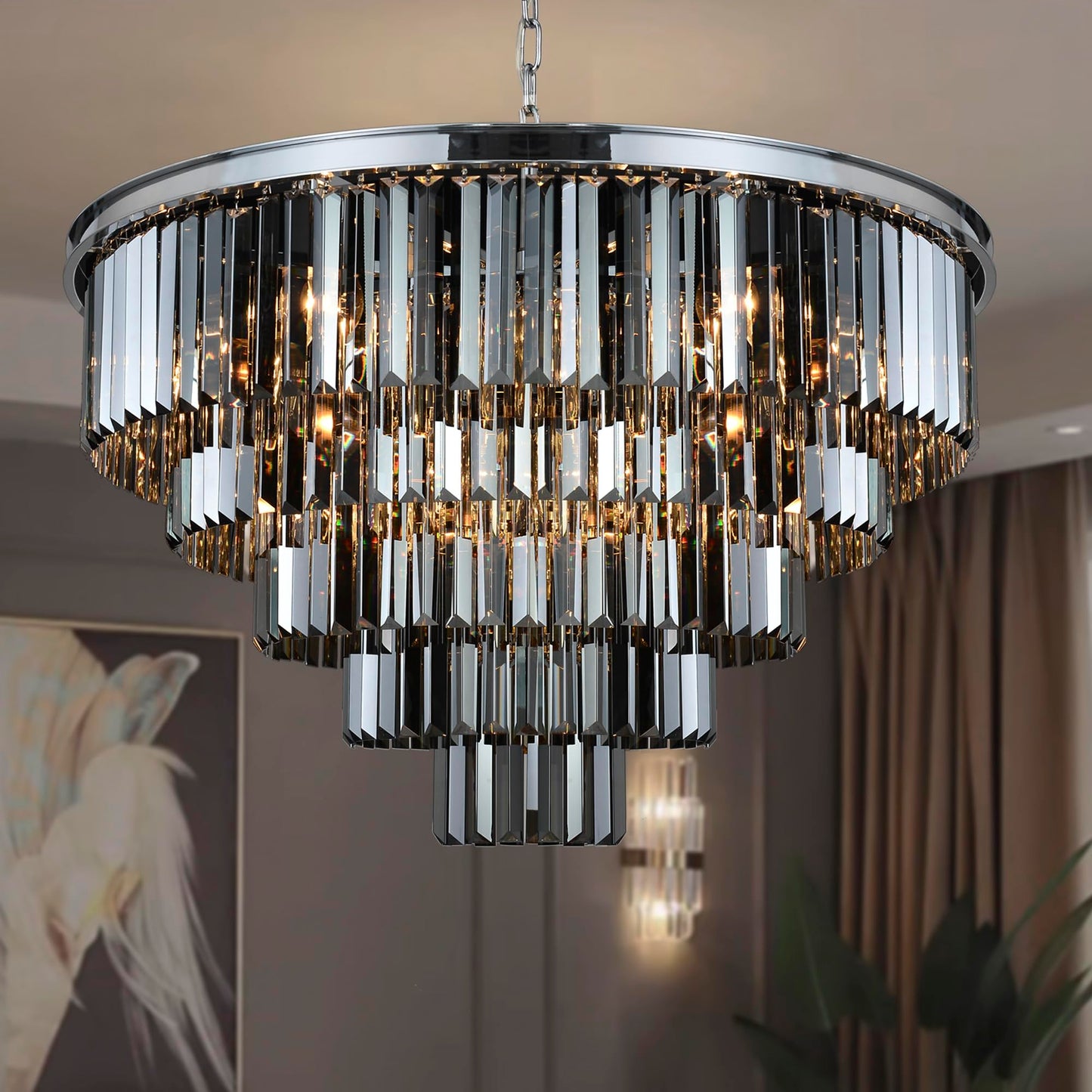 Luxury Smoke Crystal Chrome Chandelier, 8 Lights Pendant