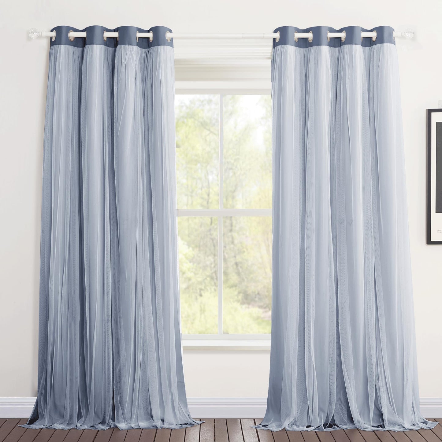 Double-Layered Curtains with Tie-Backs Sheer Drapes Light Blocking, 2 Pcs