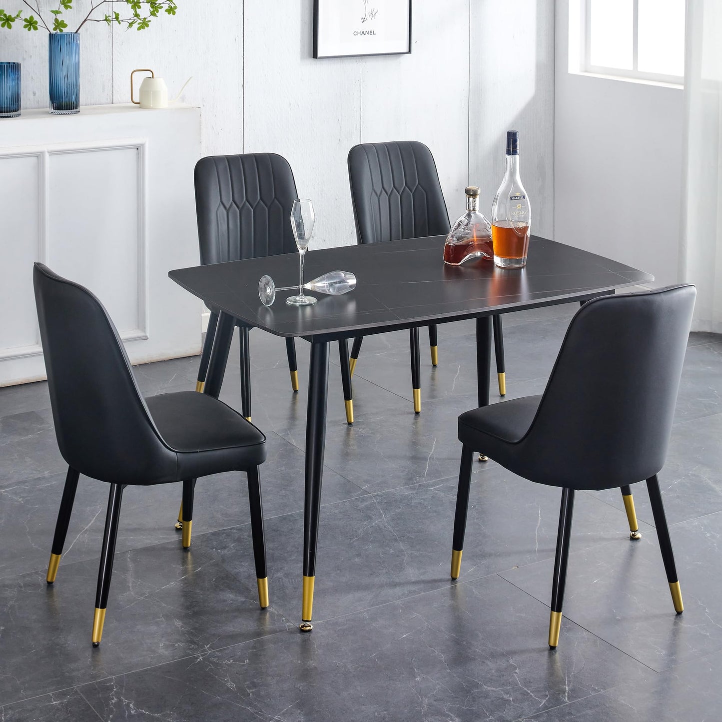 Dining Room Table Set for 4,Sintered Stone Kitchen Table Top and Modern Chairs