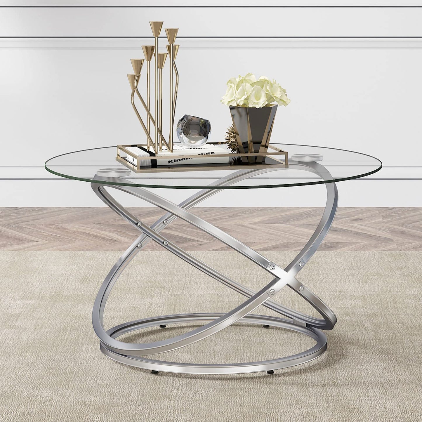 Glass Coffee Tables for Living Room, Chrome Finish (Silver)