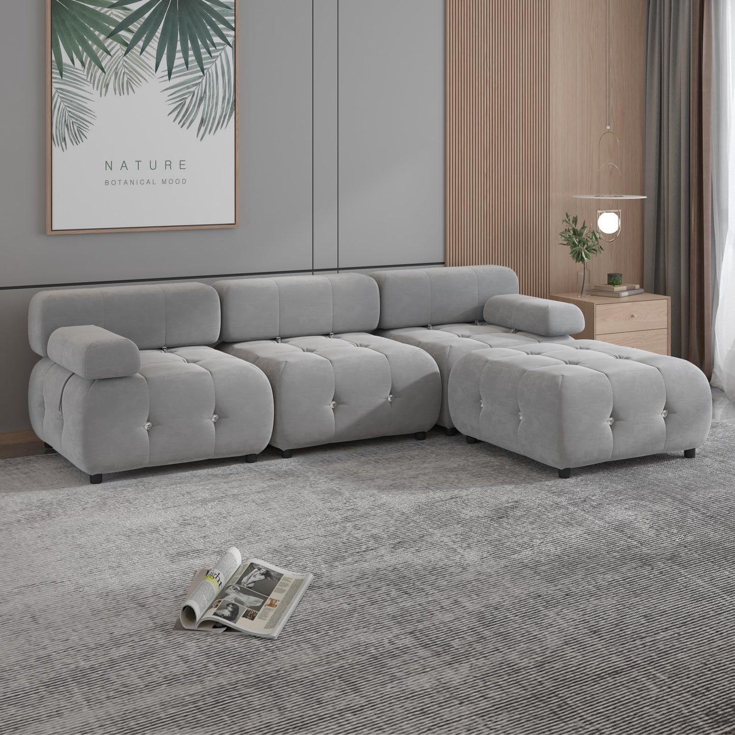 103" W Convertible Modular Sectional Sofa, Luxury Modern 4-Seater Bubble Sofa