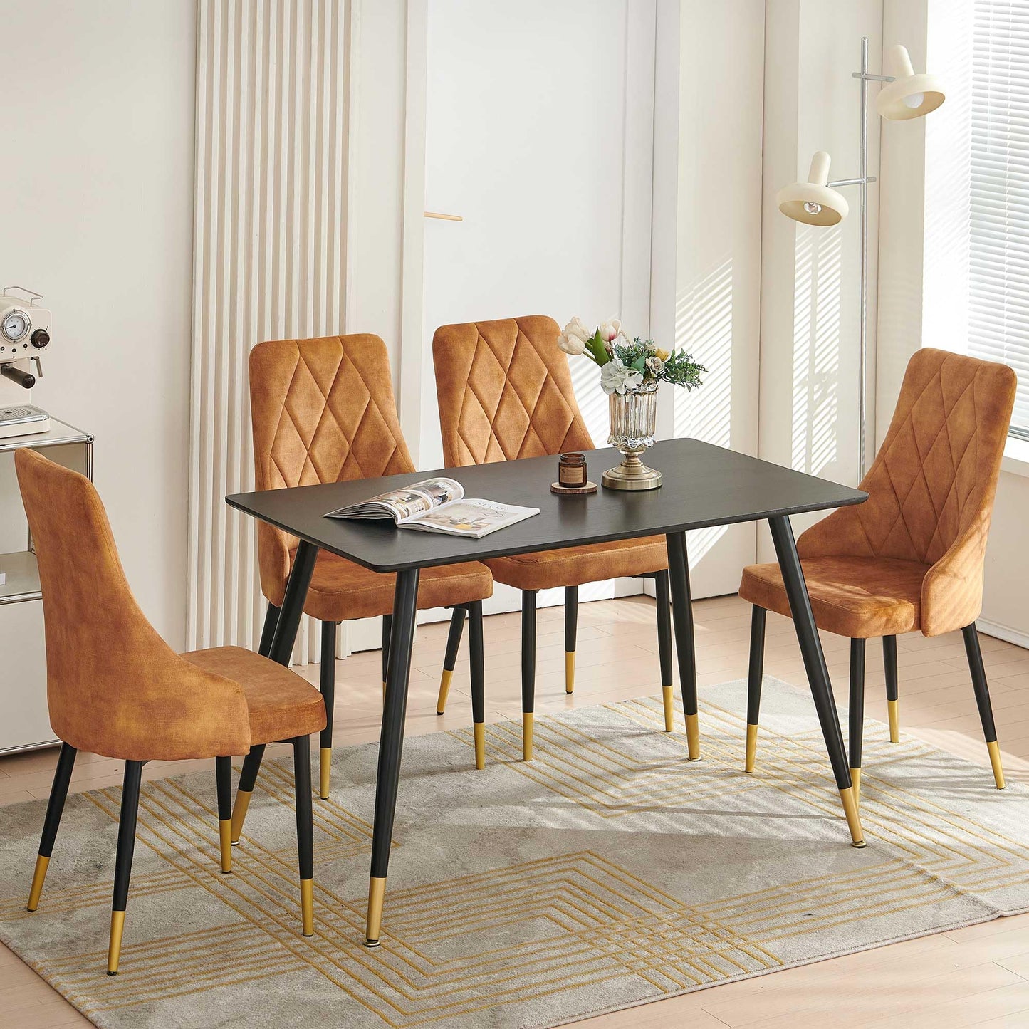 Kitchen Table and Chairs Set, Grey Glass Round Table with Metal Legs, 4 Chairs