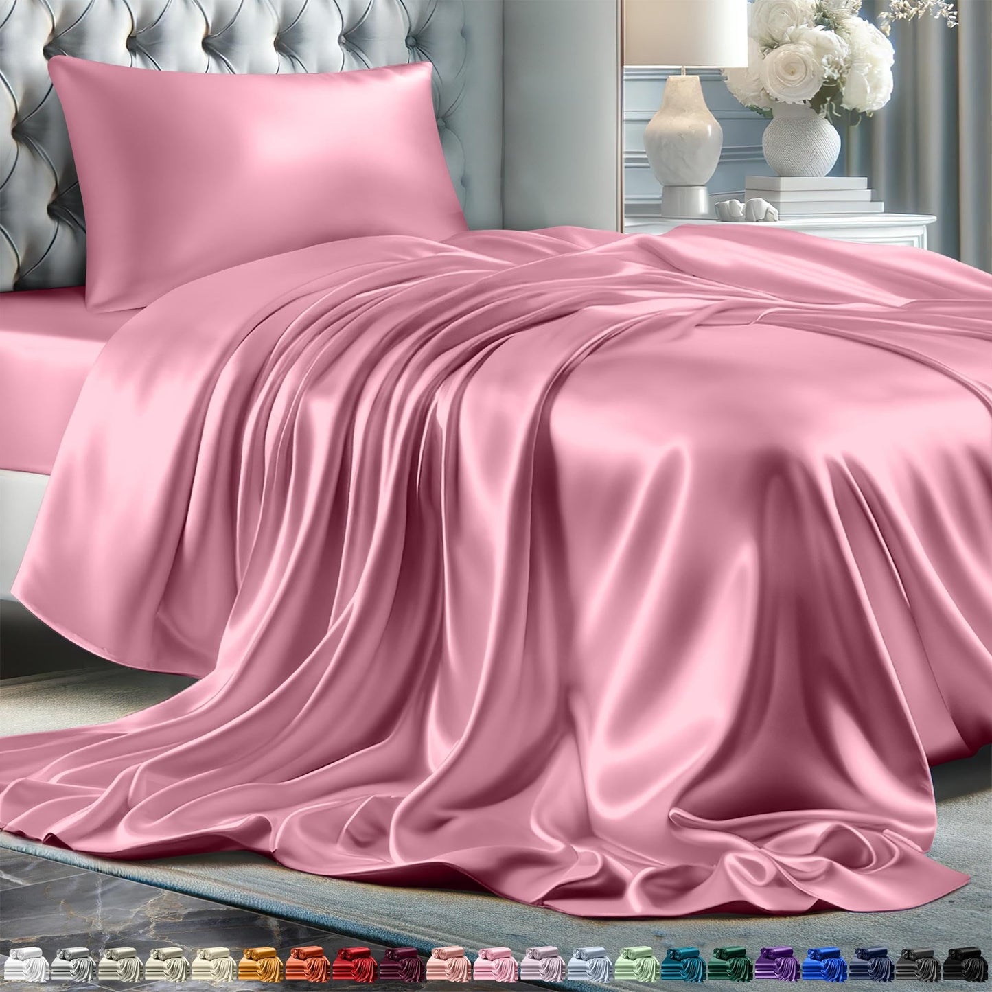 Queen Size Set 4 Pcs - Silky & Luxuriously Soft Satin Bed Sheets