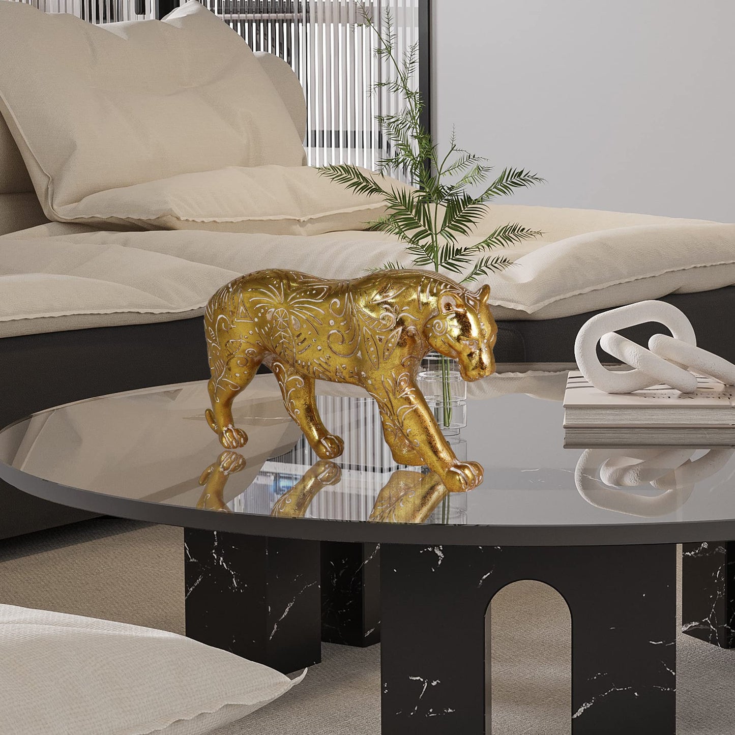 Gold Leopard Decor, Simple Modern Artwork Handmade Resin Statue