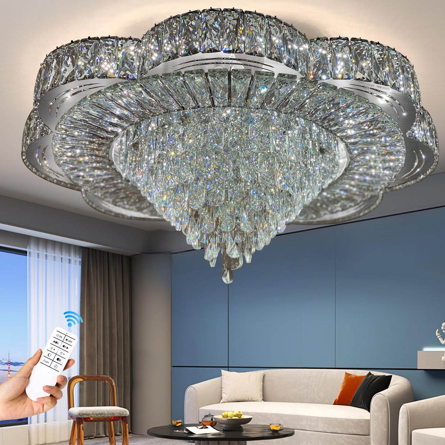 Modern Empire Crystal Chandelier 32inches Raindrop Ceiling Light