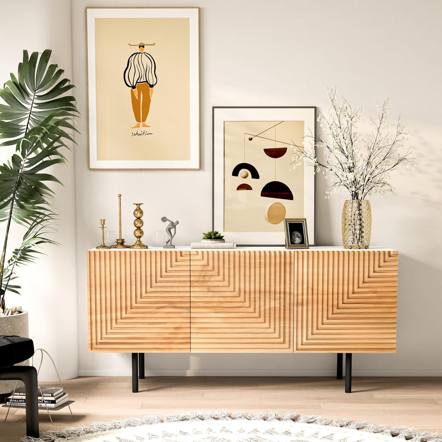 Mid Century Modern TV Stand for TVs up to 65", Boho Sideboard Buffet