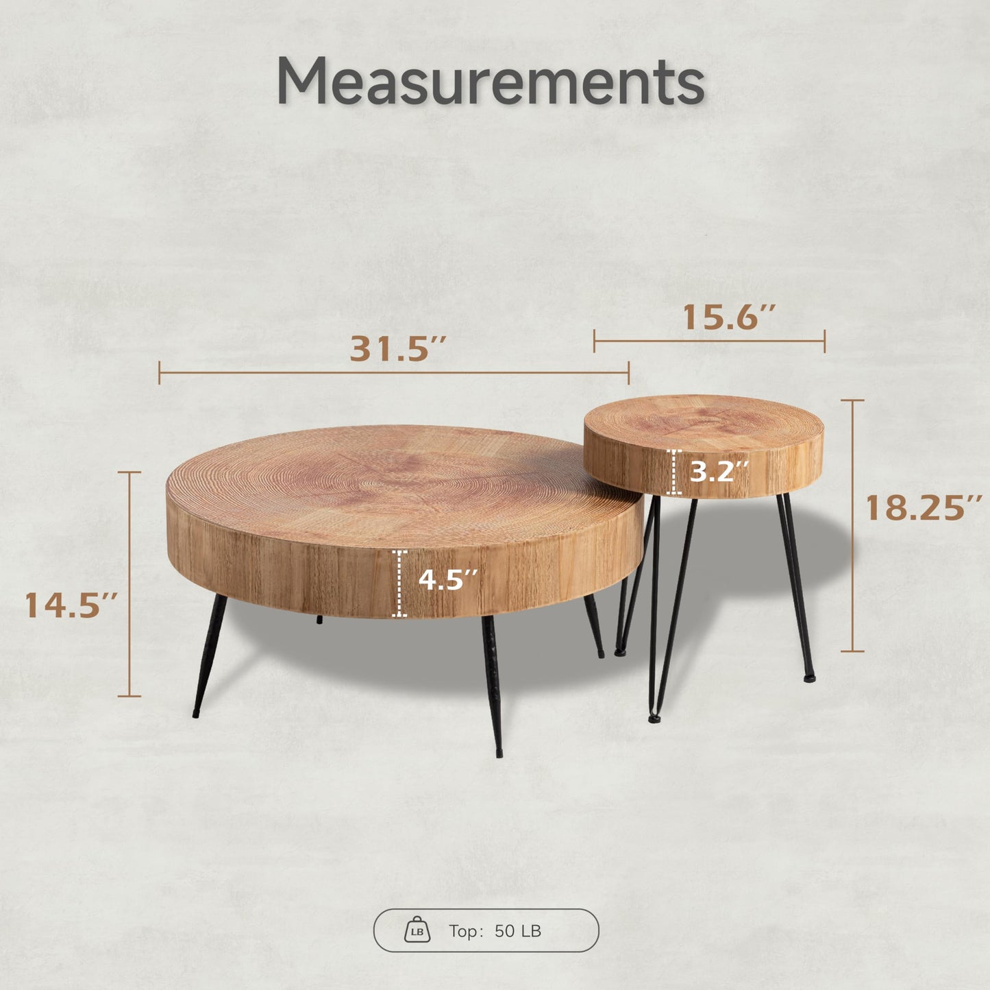 2-Piece Modern Farmhouse Coffee, Nesting Natural Finish