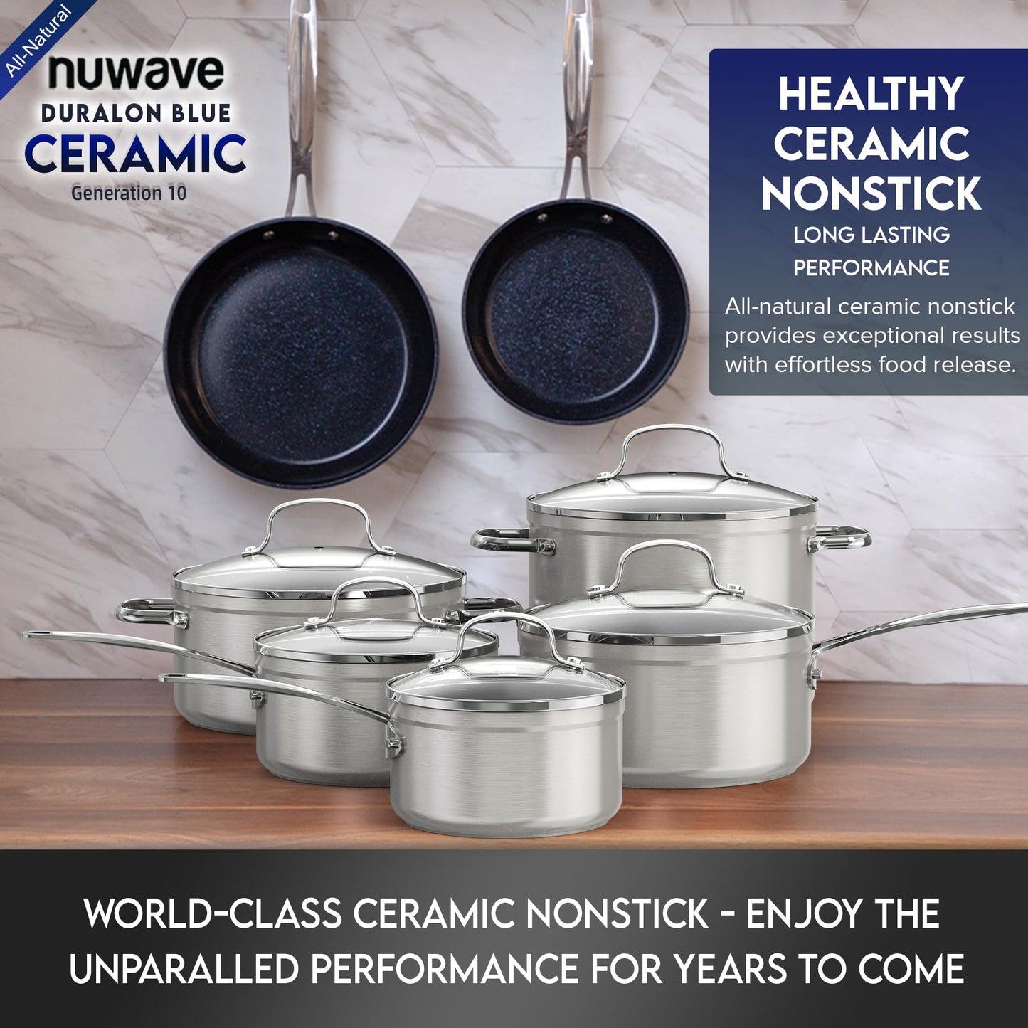 Ceramic Nonstick Cookware Set, Diamond Infused Scratch-Resistant