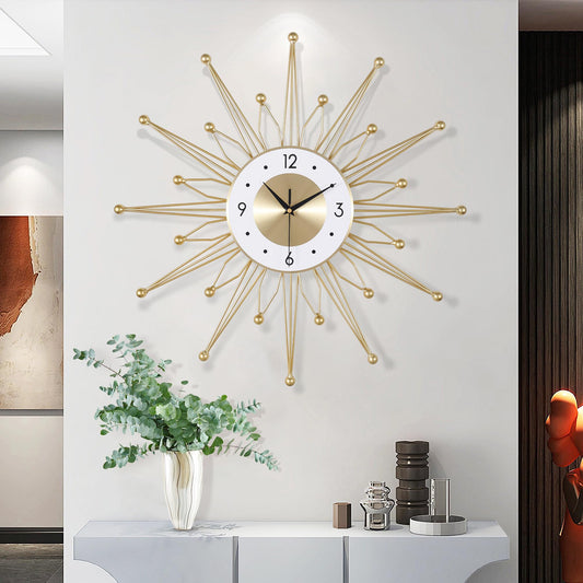 23 Inch Metal Gold Starburst Wall Clock, Large Mid Century Modern Wall Clocks