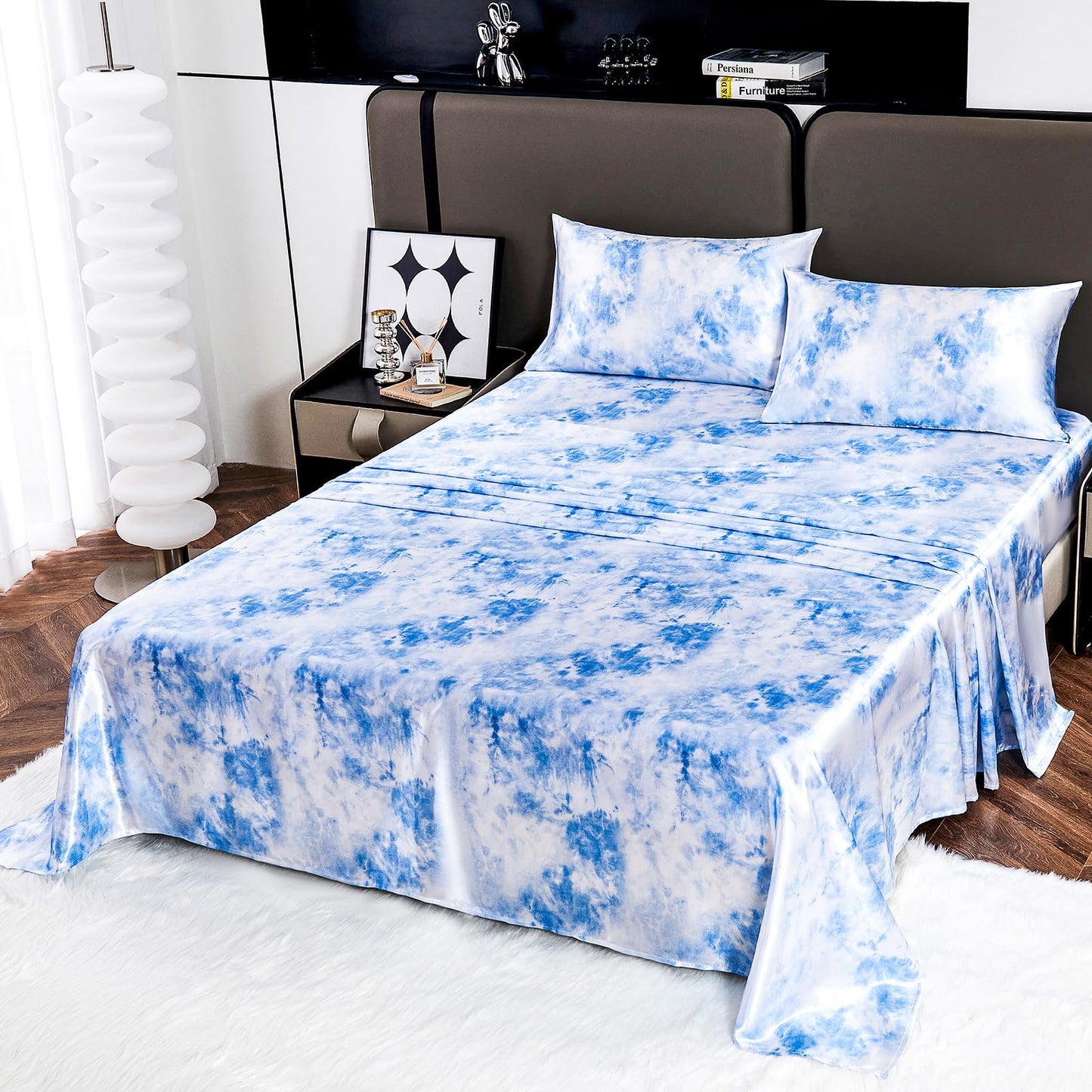 Floral Print - Luxurious Silky Feel Queen Sheet Set - Elegant Smooth Satin Bed Sheets