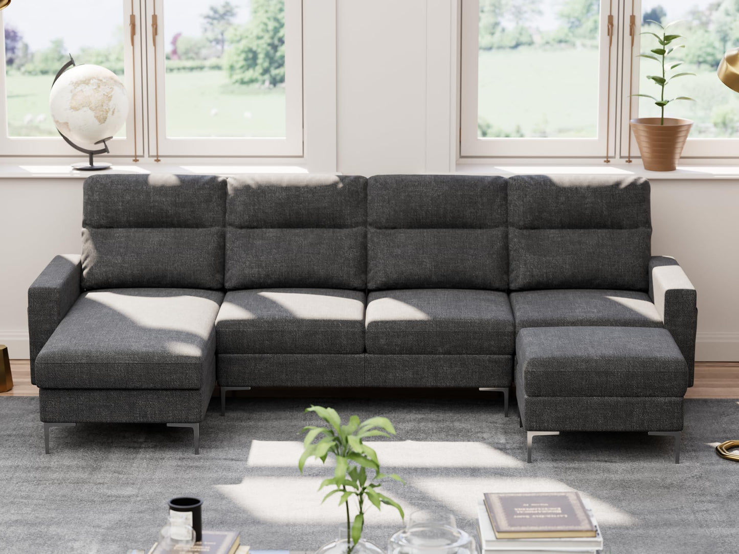 Convertible Sectional Sofa Couch, 4 Seat Sofa Set for Living Room