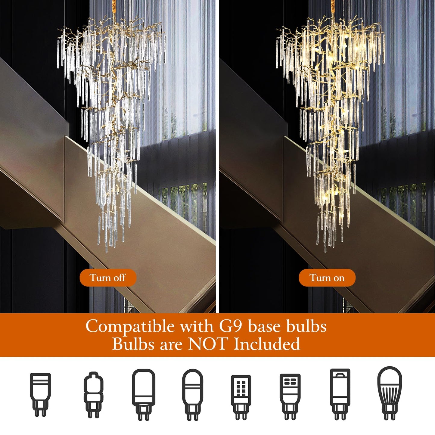 H134'' Modern Crystal Tree Branch Chandelier, Foyer High Ceiling Chandelier