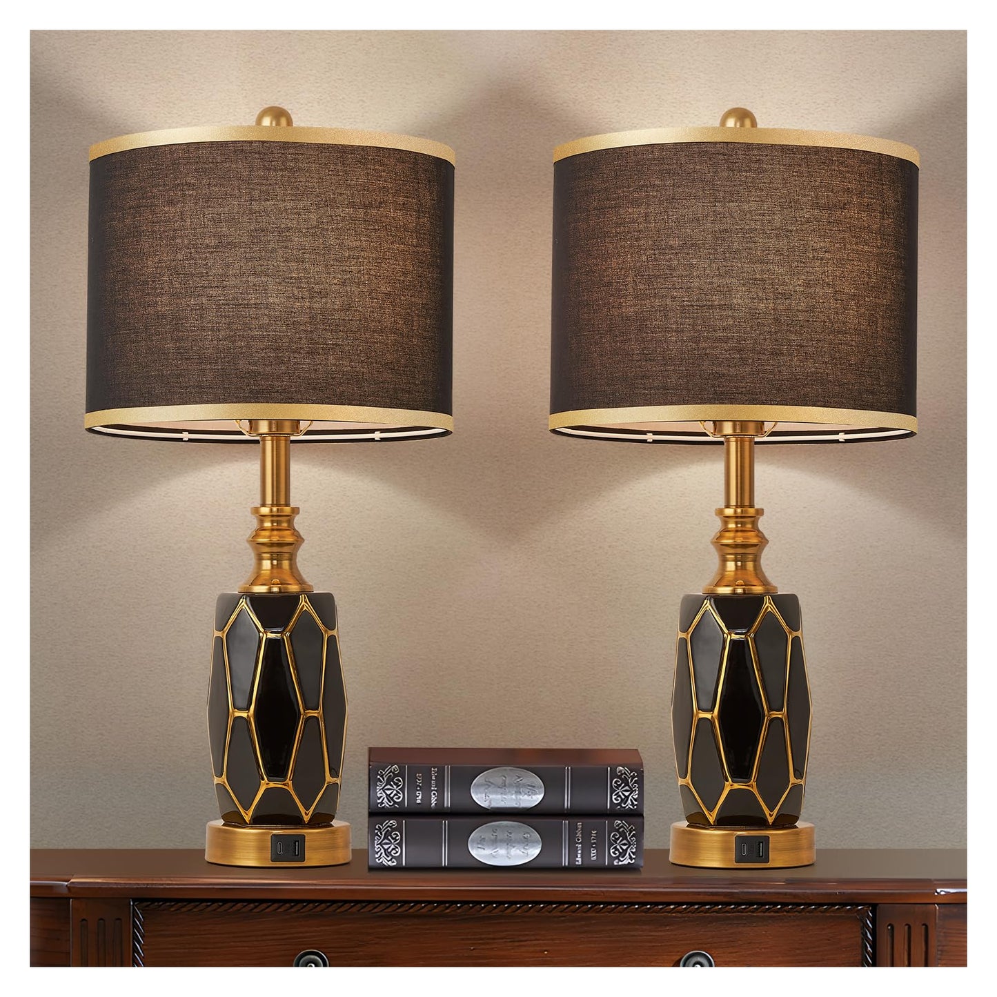 Set of 2 Touch Control Ceramic Table Lamps for Bedroom Livingroom