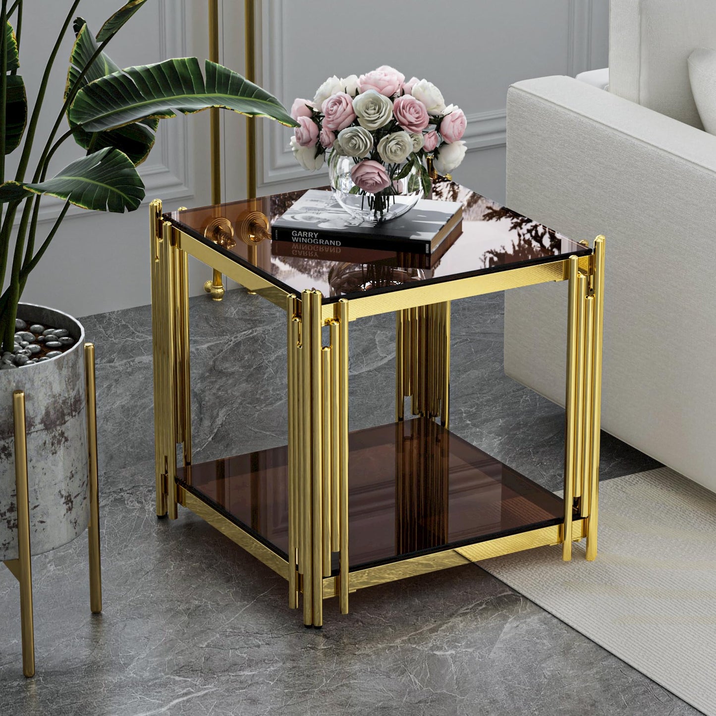 Modern Living Room Table Gold Stainless Steel Metal Leg Rectangular