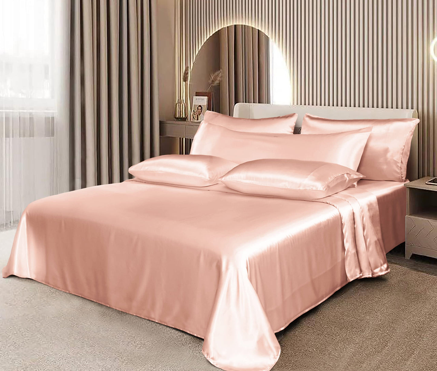 7pcs Satin Sheets Queen Size Bed Set Satin Sheet Set