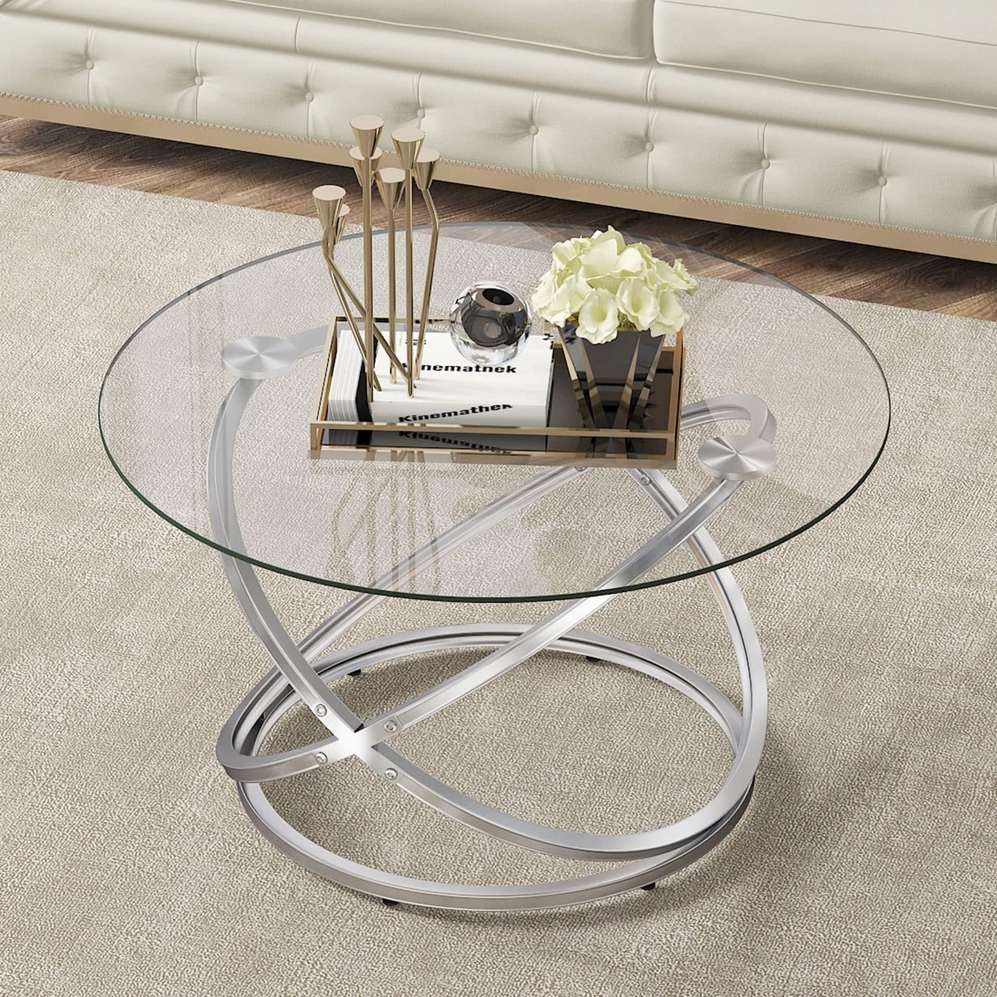 Glass Coffee Tables for Living Room, Chrome Finish (Silver)