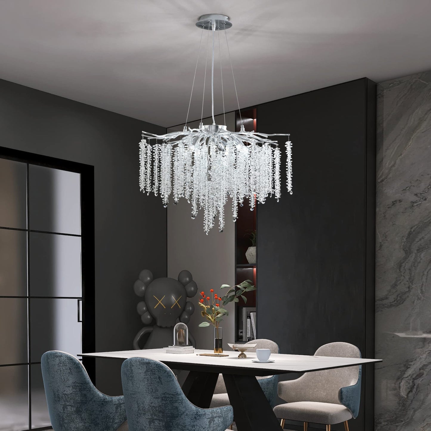 Modern Crystal Tree Branches Chandelier Gold Round Raindrop