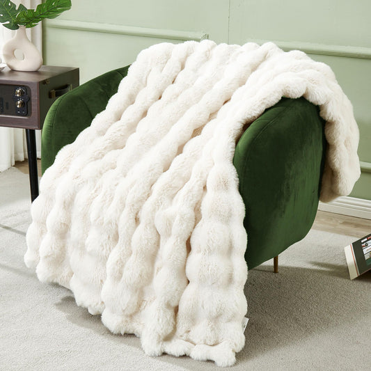 Soft Thick Fuzzy Faux Rabbit Fur Throw Blanket for Couch Sofa