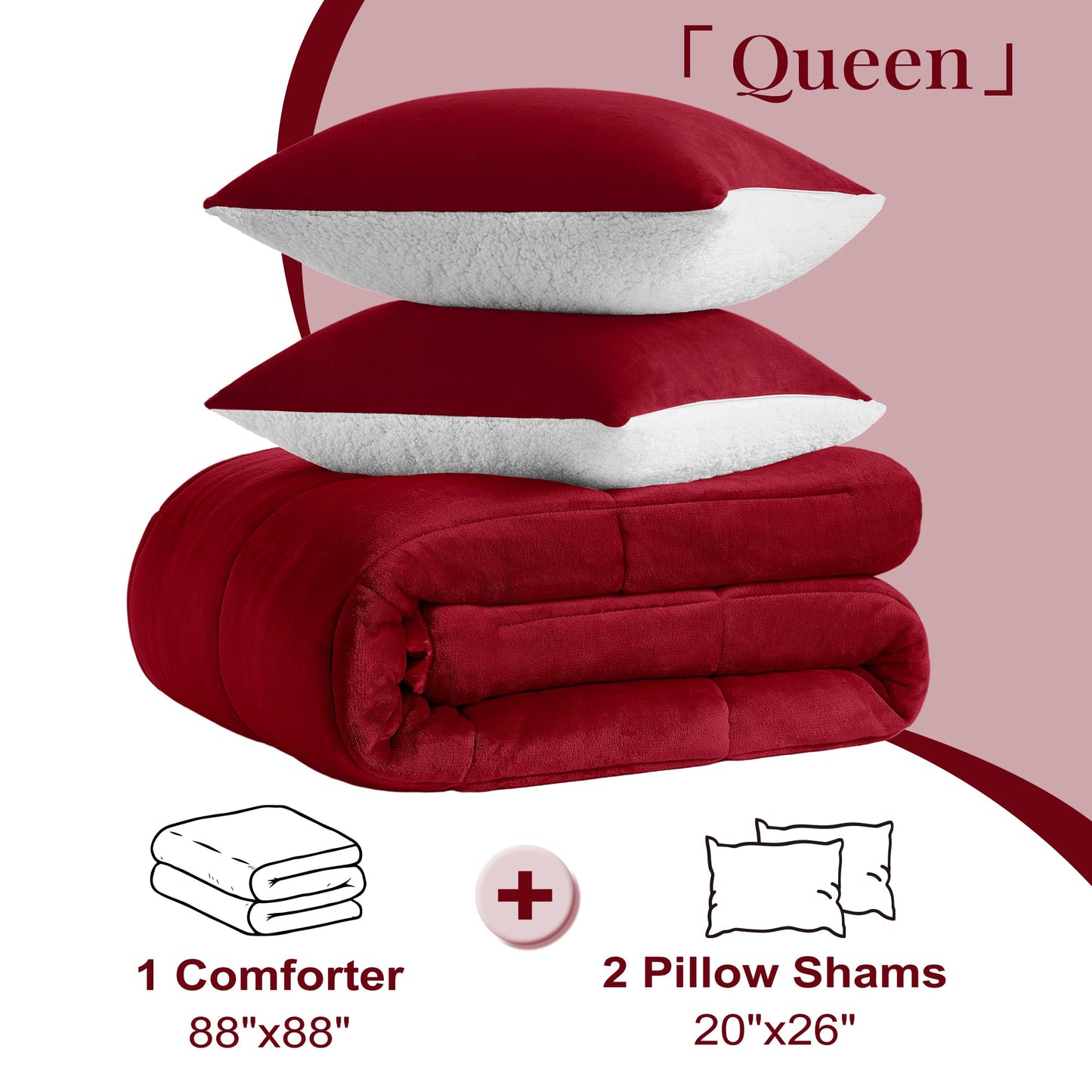 Luxury Fleece Sherpa Comforter Sets for Queen Bed, Soft and Warm Set