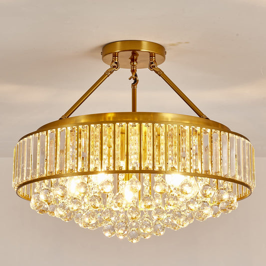 6-Light Modern Large Crystal Chandelier - Semi Flush Mount