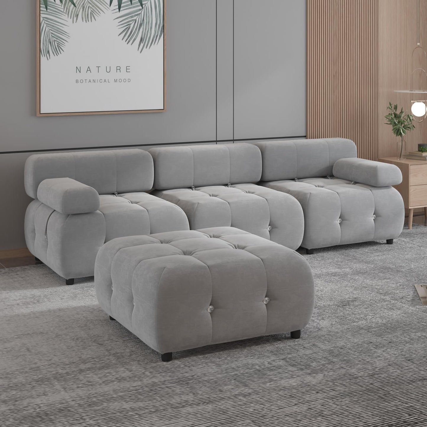 103" W Convertible Modular Sectional Sofa, Luxury Modern 4-Seater Bubble Sofa